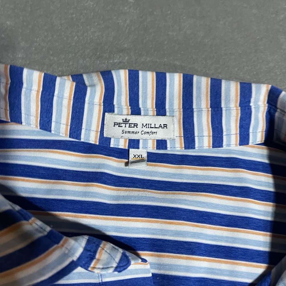 Peter Millar Summer Comfort Polo Shirt Mens XXL Blue Striped Golf Collar Mono - Picture 3 of 6